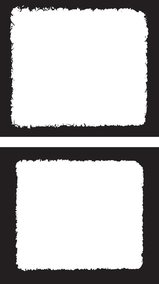 Edgy and Artistic Dual Grunge Photo Frames, Featuring Rough, Jagged Borders with Distressed White Frames on Black Backgrounds for Unique and Creative Visual Displays vector