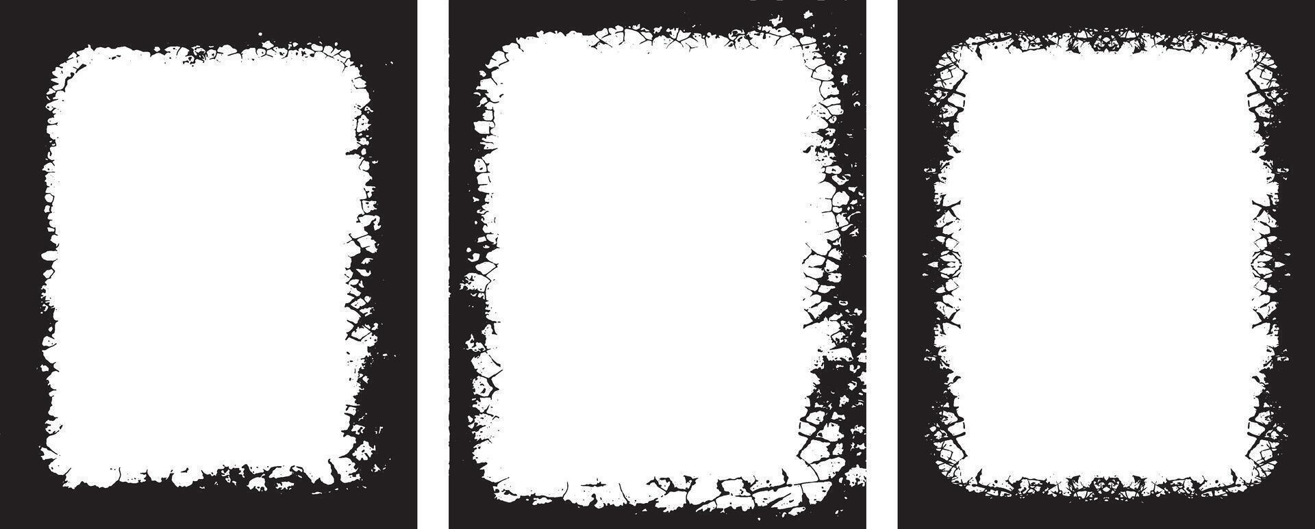 Intricately Detailed Grunge Photo Frame set, Distressed Vertical Rectangular Borders with Organic Cracked Patterns for Edgy and Artistic Displays vector