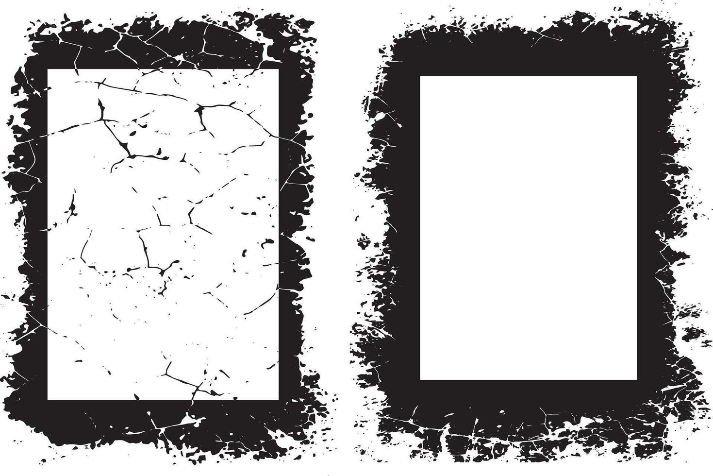 Contrasting Grunge Frames, A Duo of Rectangular Frames with Distressed and Splattered Textures for Artistic Visual Displays vector
