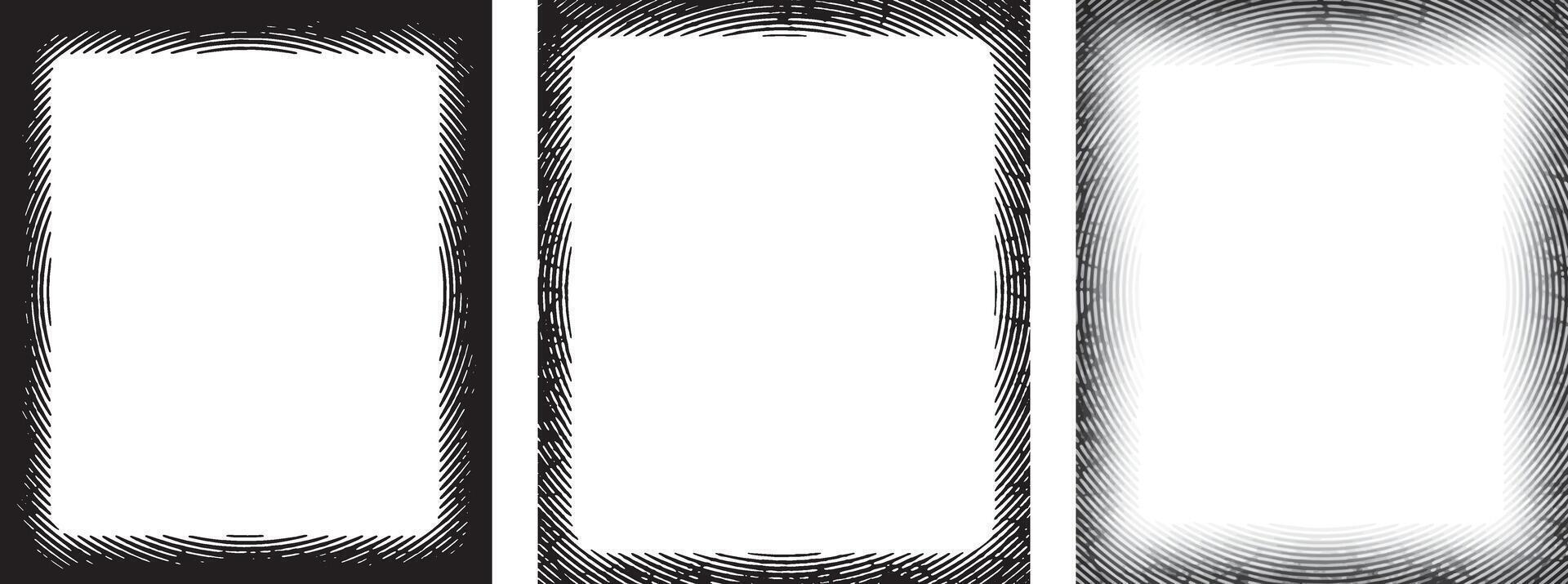 Rustic Elegance Grunge Frame Collection, The image shows three distinct grunge-style frames. Each frame has a unique cracked and distressed texture, creating a rugged and vintage aesthetic. vector