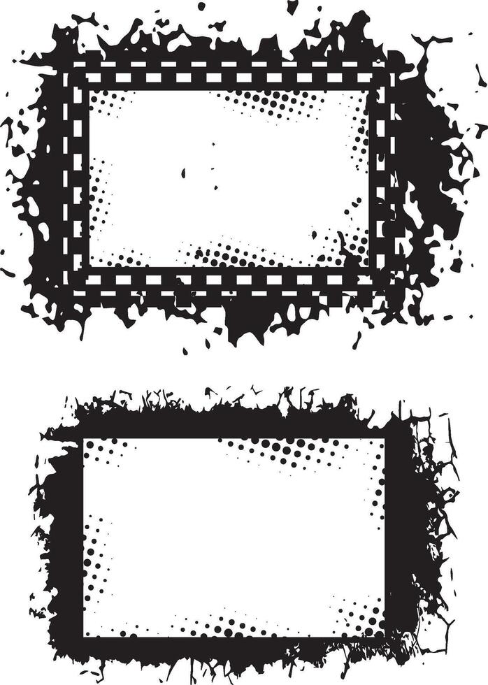 Dynamic Dual Grunge Photo Frames, Checkered Pattern and Chaotic Ink Splatter Borders with Dotted Inner Patterns for Edgy and Artistic Visual Displays vector