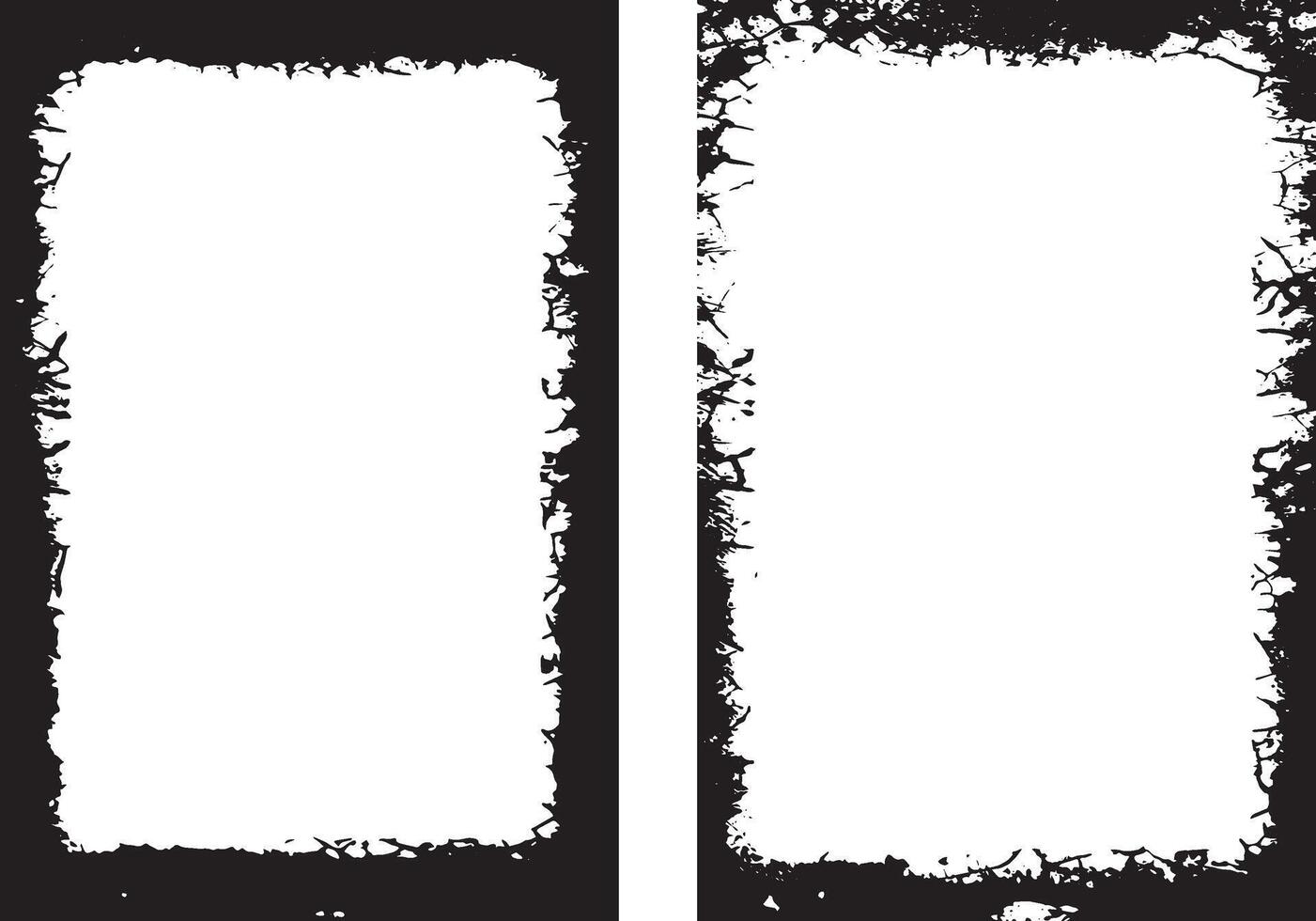 Dynamic Collection of Edgy Grunge Frame Designs, Featuring Three Rectangular Frames with Intricate, Symmetrical Black Patterns and Abstract, Splattered Borders for Artistic and Unique Visual Displays vector