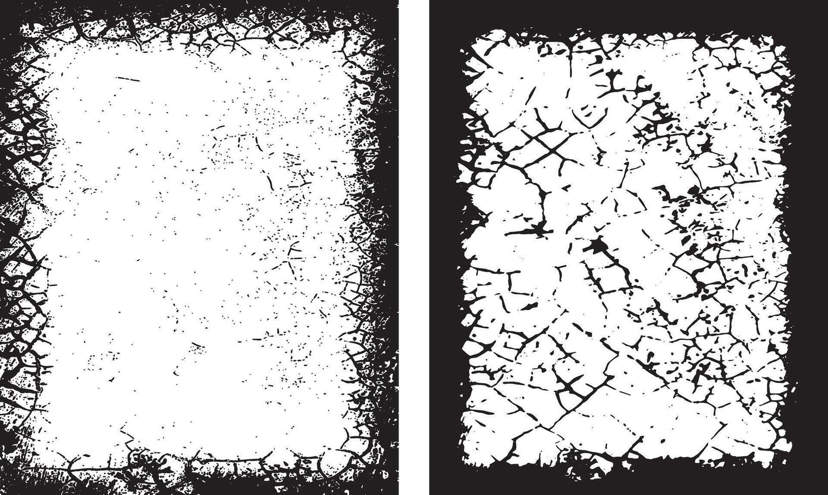 two black and white frames with a crack in them, Three Rectangular Frames with Intricate, Symmetrical Black Patterns and Abstract, Splattered Borders for Artistic and Unique Visual Displays vector