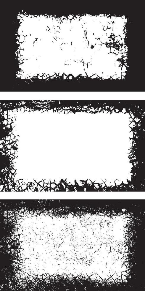 Black Grunge Frame Design set, Rectangular Frames with Cracked and Distressed Borders for Artistic Visual Displays vector