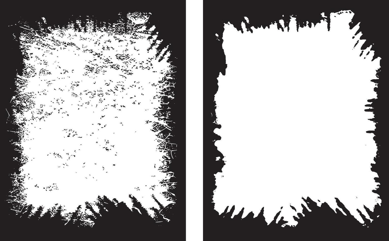 A set of Vintage Distressed Grunge Frame Design, Featuring Two Rectangular Frames with Black, Textured Borders and Irregular Edges for Artistic and Edgy Visual Projects vector
