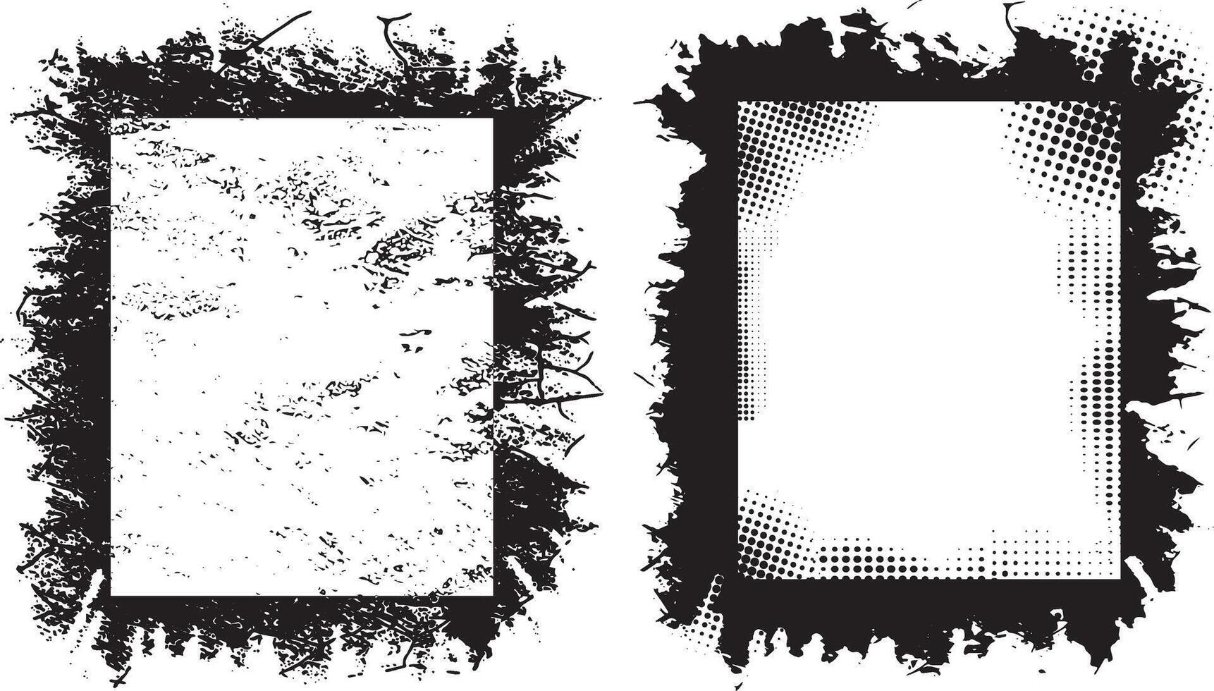 A set of Vintage Distressed Grunge Frame Design, Featuring Two Rectangular Frames with Black, Textured Borders and Irregular Edges for Artistic and Edgy Visual Projects vector