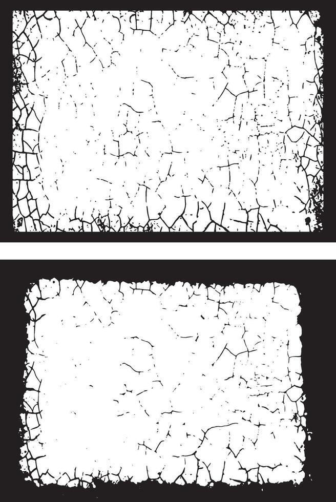 two white and black frames with cracks on them, Black And white Contrasting Grunge texture photo Frames, A Duo of Rectangular Frames vector