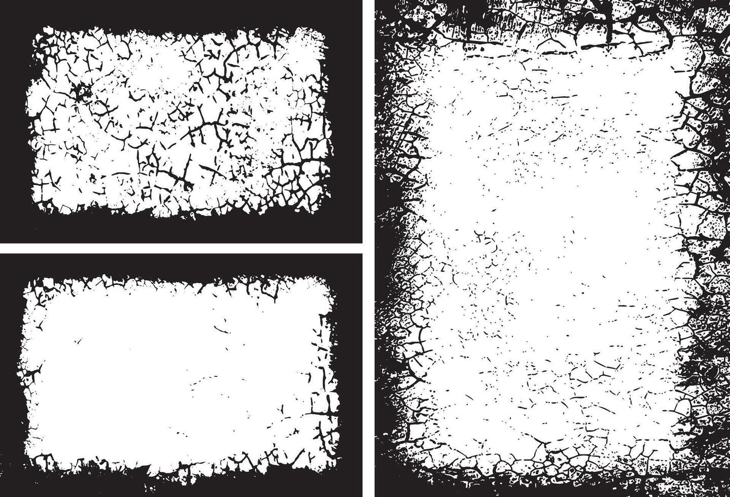 Grunge Frame Design set, Rectangular Frames with Cracked and Distressed Borders for Artistic Visual Displays vector