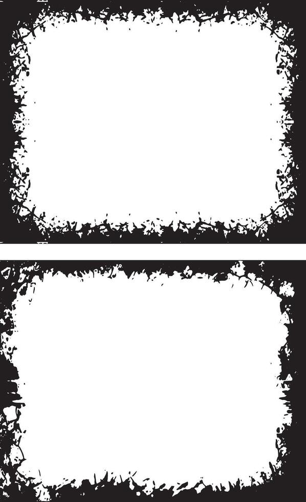 Intricately Designed Grunge Photo Frame Collection Two Rectangular Frames with Distressed and Jagged Borders Featuring Irregular Spikes for Artistic and Edgy Visual Displays vector
