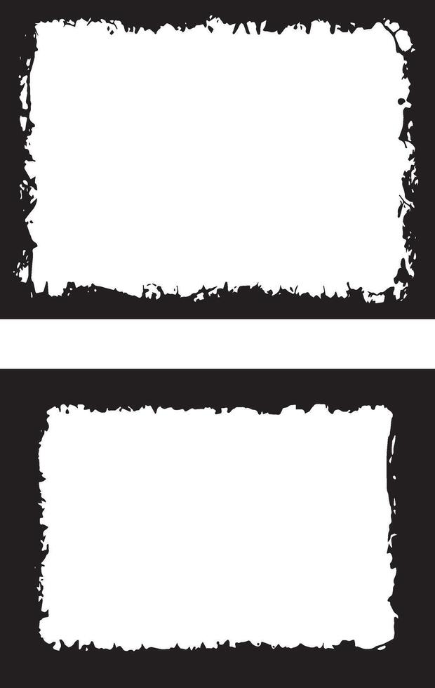 two blank white frames with black paint on them, Black And white Contrasting Grunge texture photo Frames, A Duo of Rectangular Frames with Distressed vector