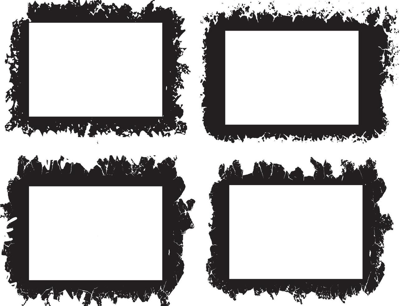 Grunge Border Frames Collection, Four Distressed and Jagged Rectangular Frames for Edgy and Dynamic Visual Projects vector