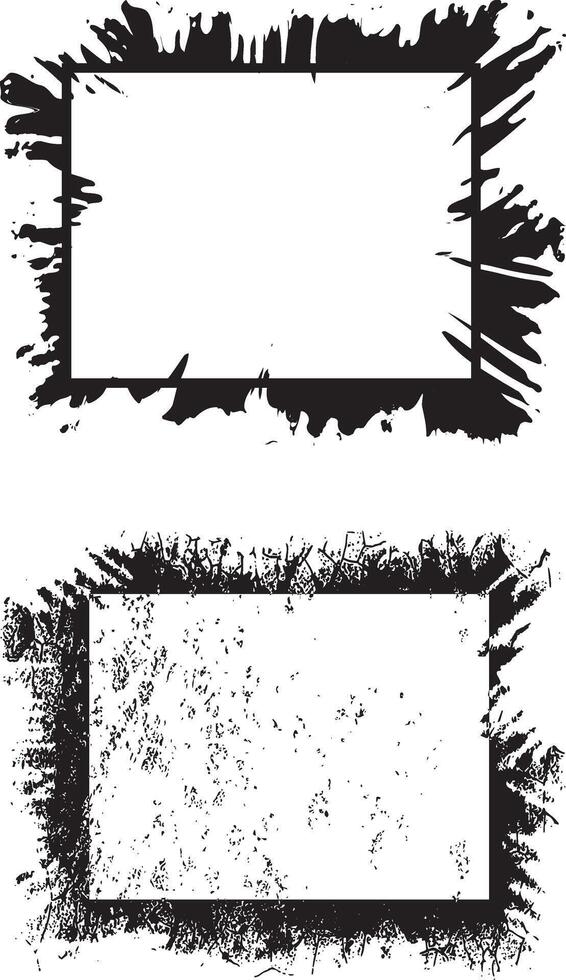 Black And white Contrasting Grunge texture photo Frames, A Duo of Rectangular Frames with Distressed and Splattered Textures for Artistic Visual Displays vector