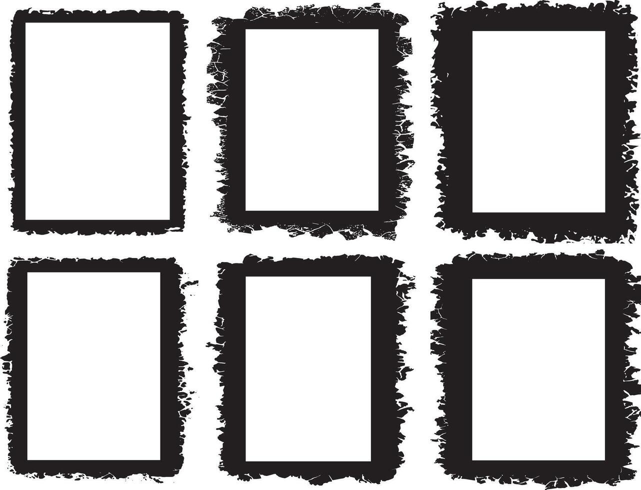 Grunge Inspired Photo Frame srt, black and white vintage Trio of Unique Square Frames with Distressed and Textured Black Borders for Artistic and Edgy Visual Displays vector