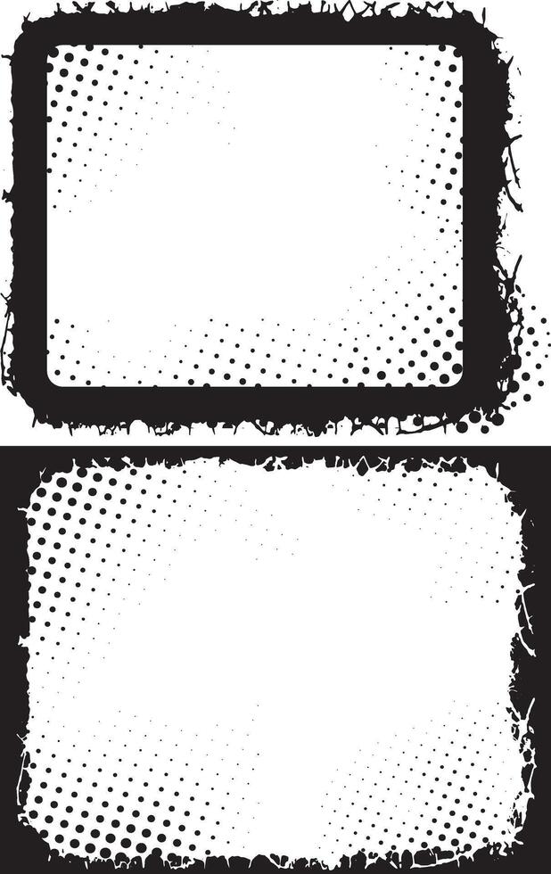 Dynamic Duo of Grunge Photo Frames Halftone Dot Pattern and Distressed Borders for Edgy and Artistic Visual Displays set vector