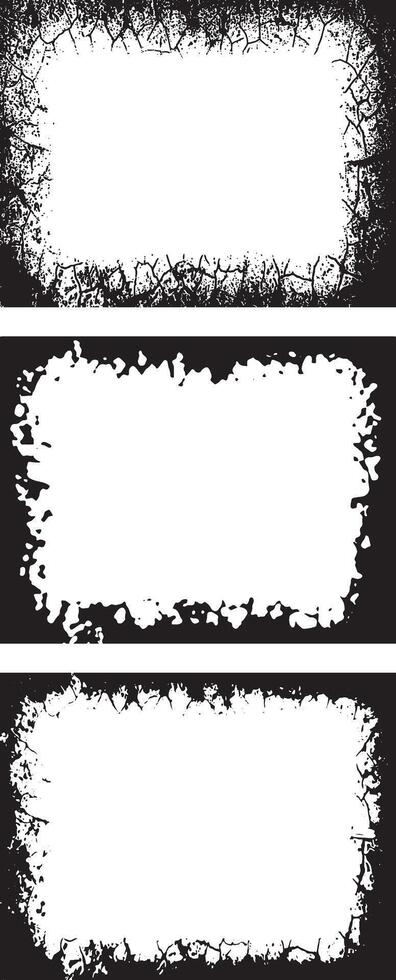 A set Vinatge black and white Grunge Photo Frame Distressed Vertical Rectangular Borders with Organic Cracked Patterns for Edgy and Artistic Displays vector