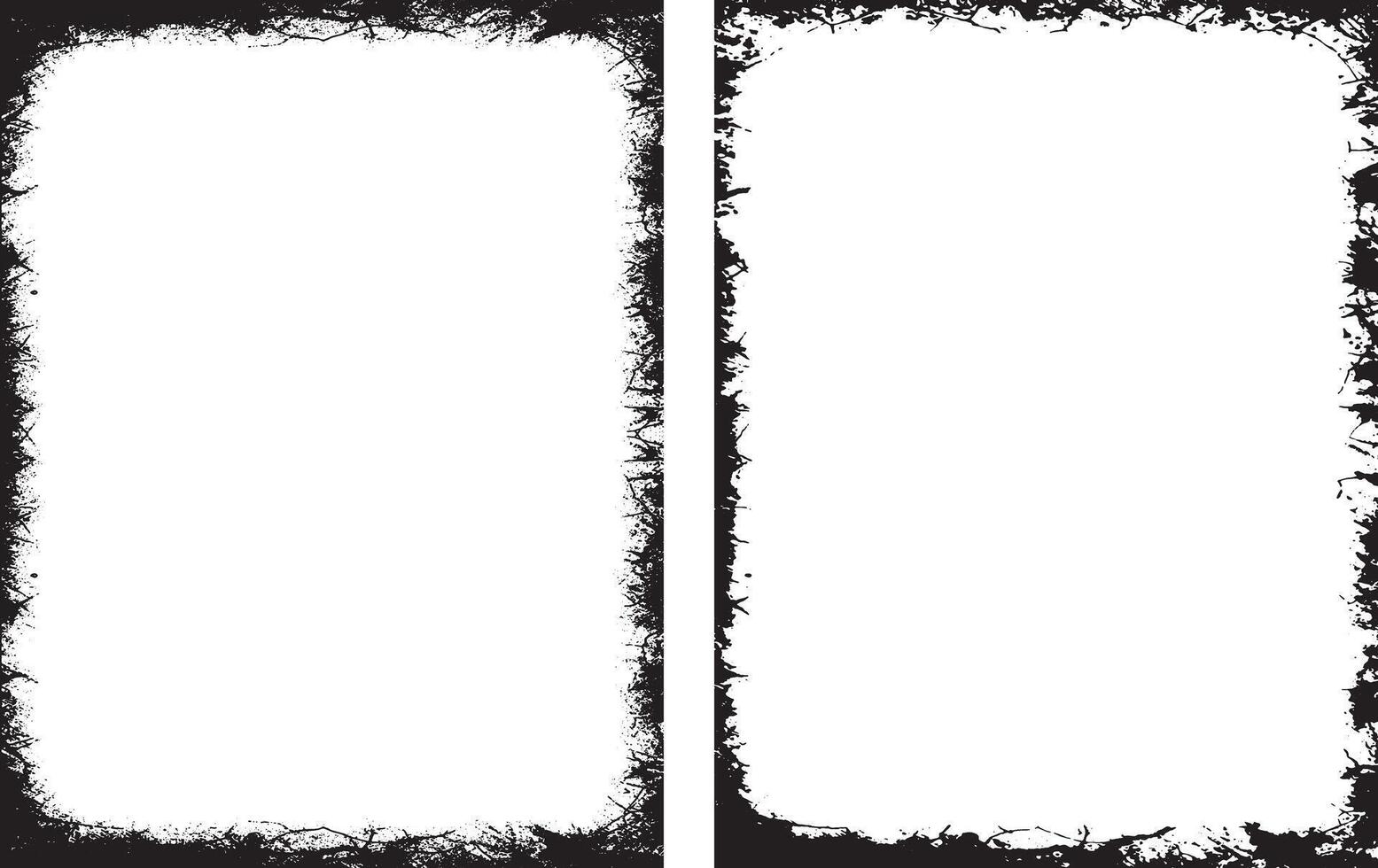 Vintage Dynamic and Edgy Grunge Frame Design set, Featuring Two Unique Rectangular Frames with Rough, Jagged Borders and Distressed White Interiors for Creative and Artistic Visual Displays vector