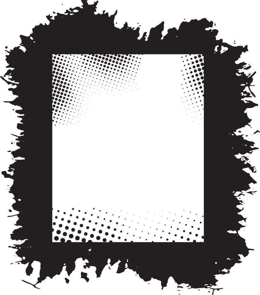 Edgy and Artistic Dual Grunge Photo Frames Featuring Distressed, Cracked, and Splattered Black Borders with Halftone Dot Interiors for Unique and Creative Visual Display vector