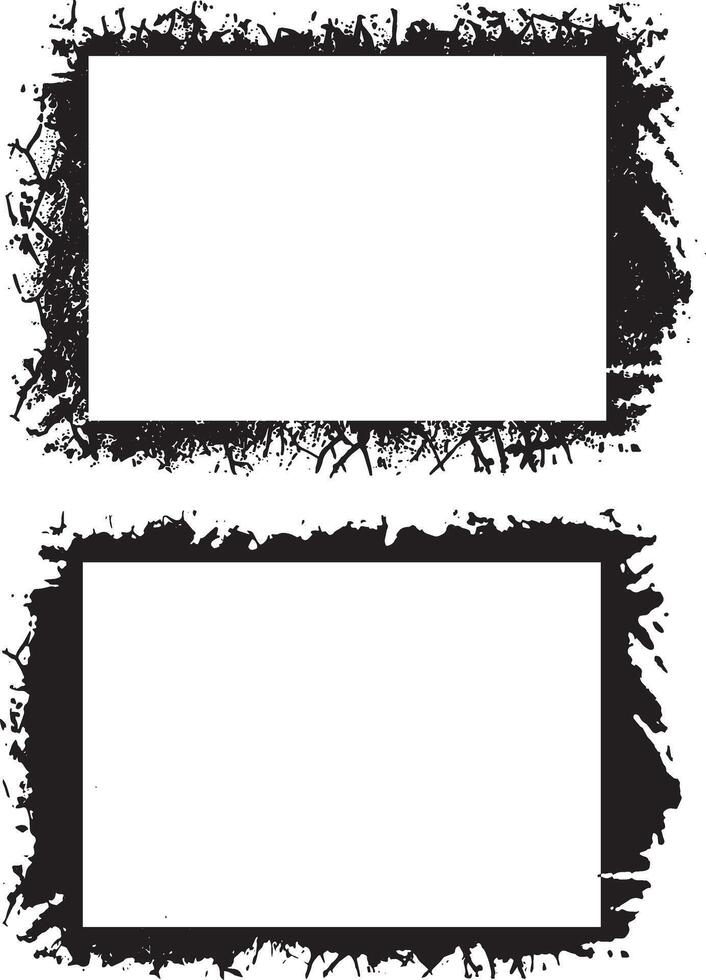 blck color Grunge Photo Frame Collection Dual Distressed Borders Featuring Dynamic Splatter Patterns and Rough Textured Edges for Artistic and Bold Visual Displays vector