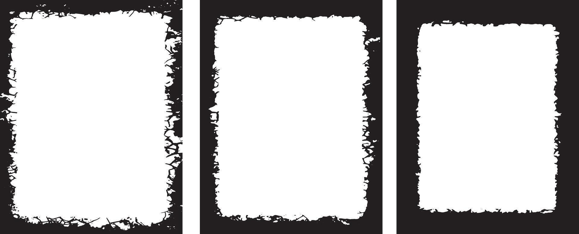 Triple Grunge Frame Collection A Trio of Distressed Borders Featuring Rough, Uneven Edges and Splatter Patterns for Edgy and Artistic Visual Projects vector