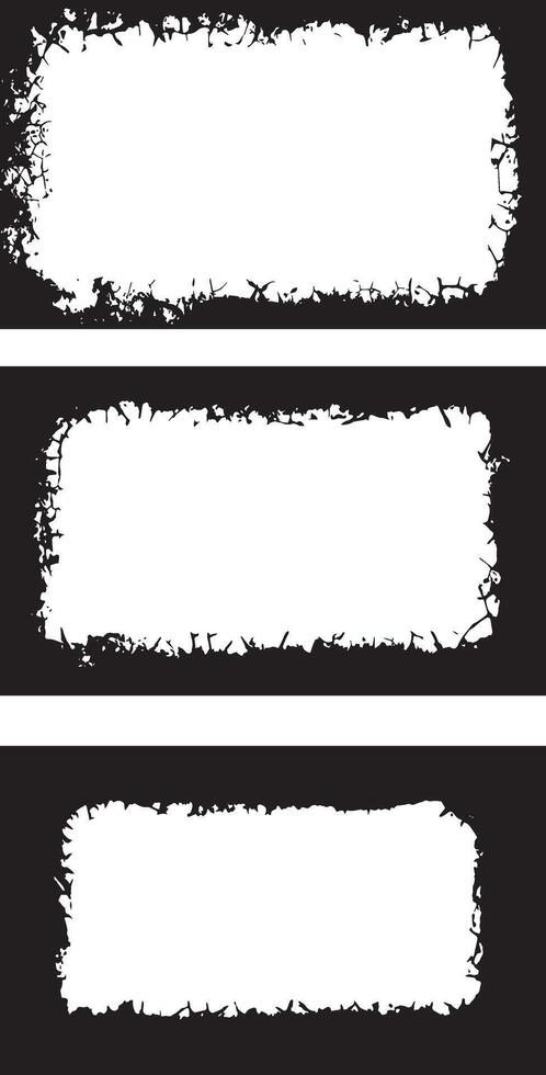 Rustic Elegance Grunge Frame Collection, The image shows three distinct grunge-style frames. The frames are rectangular with rounded corners, and the intricate patterns give them a weathered, vector
