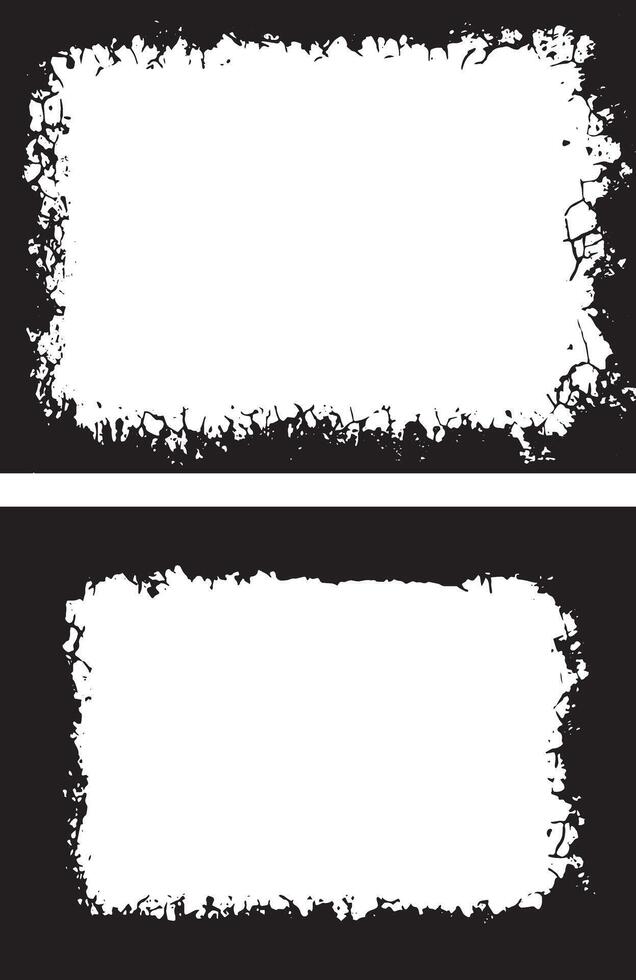 black and white Grunge Photo Frame Collection, Two Rectangular Frames with Distressed and Jagged Borders Featuring Irregular Spikes for Artistic and Edgy Visual Displays vector