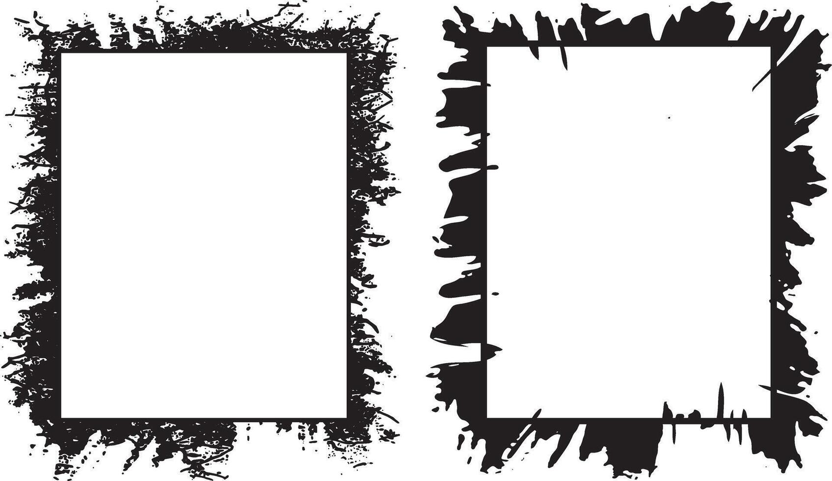 Edgy Grunge Photo Frame Collection Dual Distressed Borders Featuring Dynamic Splatter Patterns and Rough Textured Edges for Artistic and Bold Visual Displays vector