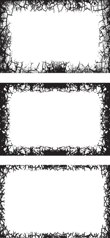 Edgy Grunge Photo Frame Collection Trio of Vertical Rectangular Frames with Distressed and Cracked Borders for Artistic and Bold Visual Displays vector
