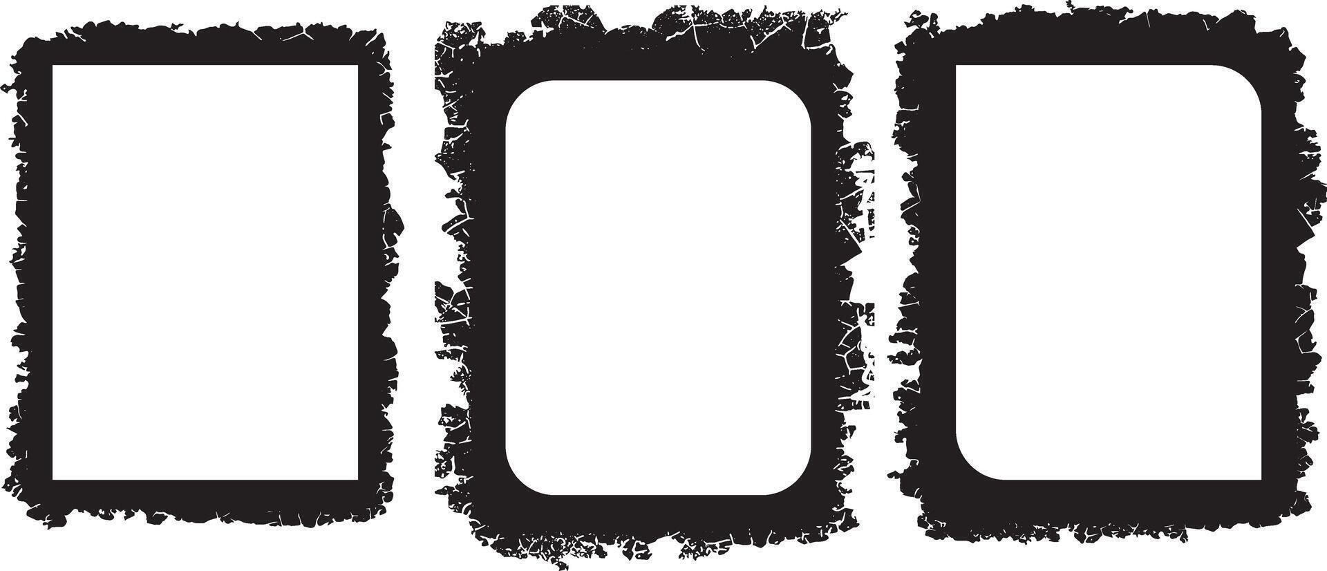 Dynamic Collection of Edgy Grunge Photo Frames Rough-Edged Rectangular, Rounded Rectangle, and Textured Oval Designs with Unique Distressed Borders for Creative and Artistic Displays vector