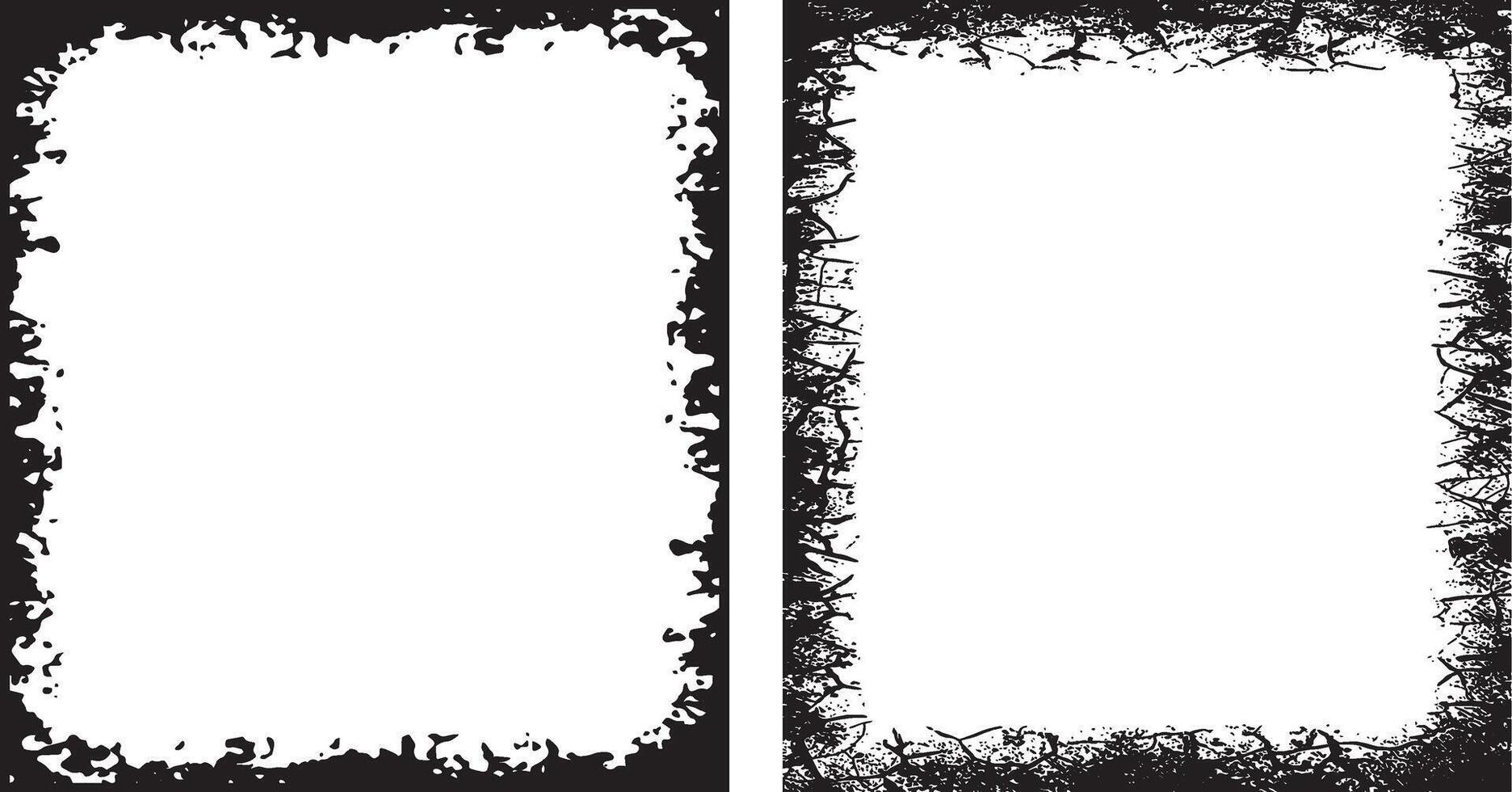 Intricately Designed Grunge Photo Frame Collection Two Rectangular Frames with Distressed and Jagged Borders Featuring Irregular Spikes for Artistic and Edgy Visual Displays vector