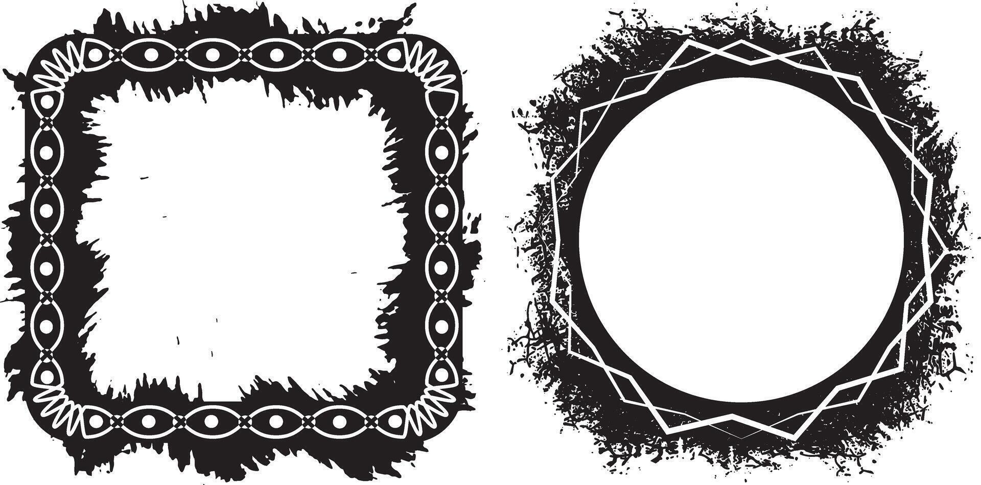Intricately Designed Grunge Photo Frame Duovit round shape, Featuring Distressed, Jagged Borders and Splattered Patterns for Artistic and Edgy Visual Displays, grunge photo frame, brush stork vector
