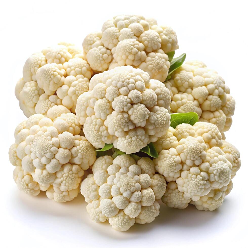 A cluster of fresh creamywhite romanesco cauliflowers showcasing their unique fractal pattern photo