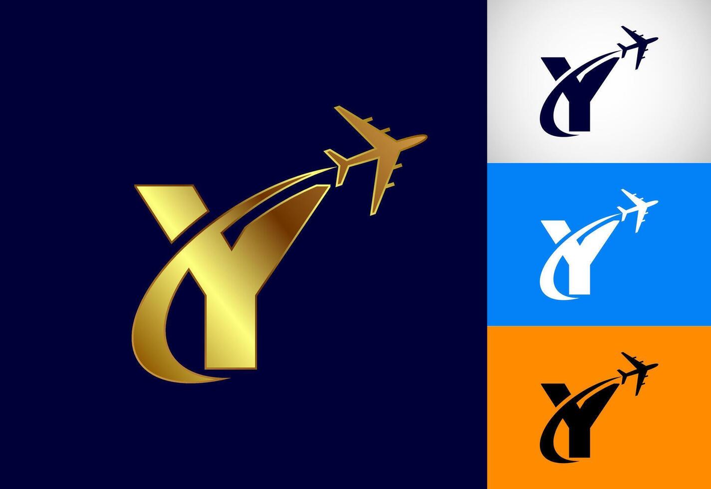 Alphabet Y with airplane. Travel icon. Aviation logo sign, Flying symbol. Flight icon in multiple color variation vector