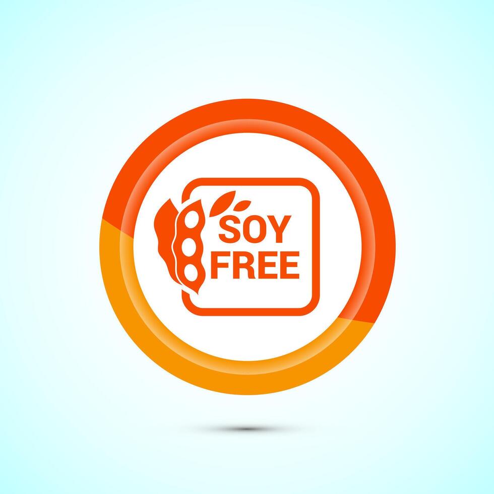Soy or soya free icon design. Soy allergen free product food sign, Orange Color Button Design vector