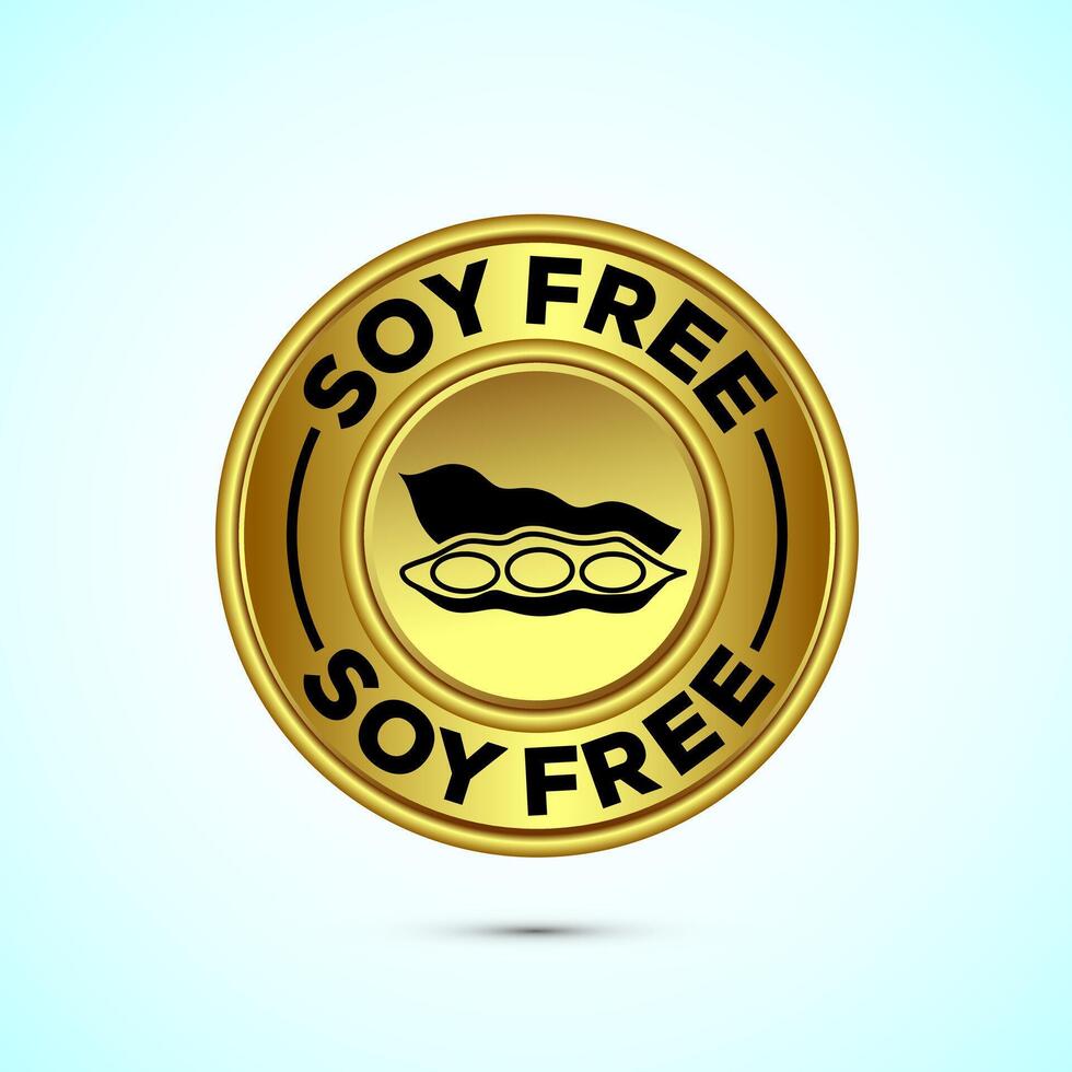 Soy or soya free icon design. Soy allergen free product food sign, Gold Color Button Design vector