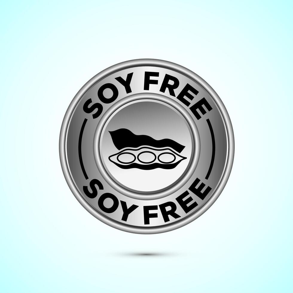 Soy or soya free icon design. Soy allergen free product food sign, Silver Color Button Design vector