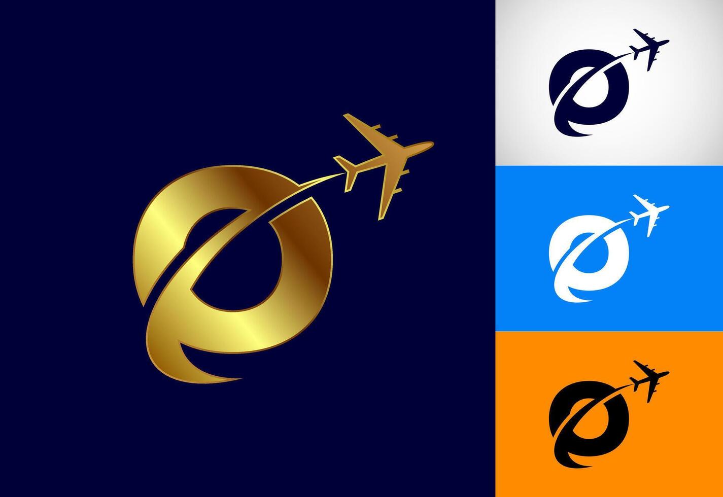 Alphabet O with airplane. Travel icon. Aviation logo sign, Flying symbol. Flight icon in multiple color variation vector