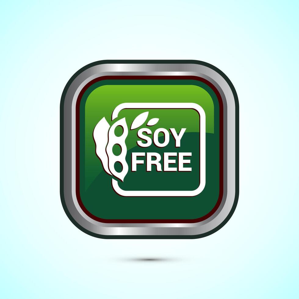 Soy or soya free icon design. Soy allergen free product food sign, Green Color Square Button Design vector