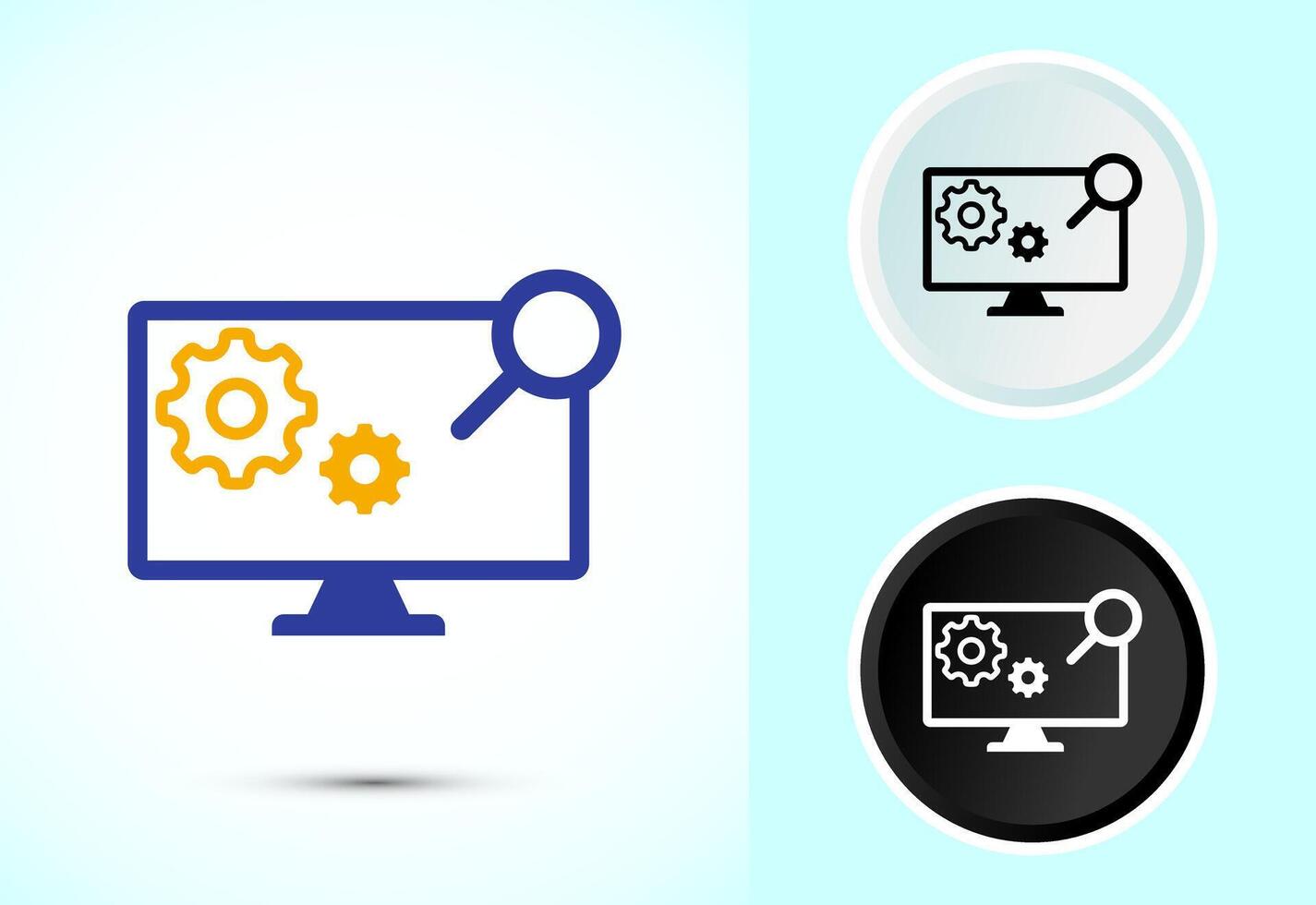 Information technology icon design illustration. Computer Monitor with Gears and Magnifying Glass vector