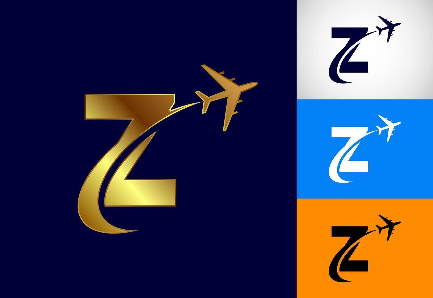 Alphabet Z with airplane. Travel icon. Aviation logo sign, Flying symbol. Flight icon in multiple color variation vector
