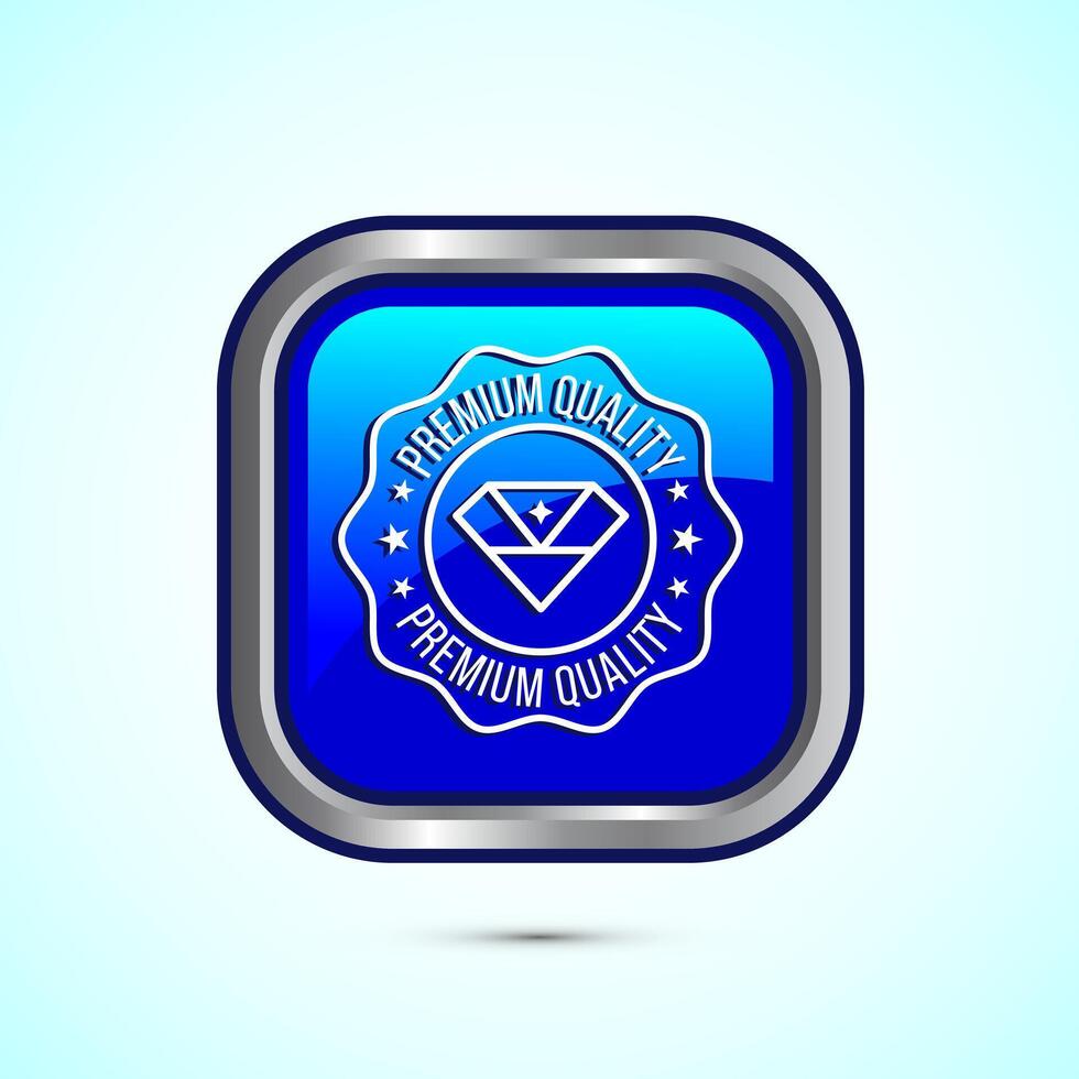 premium quality badge icon design illustration. Blue Color Square Button Design vector