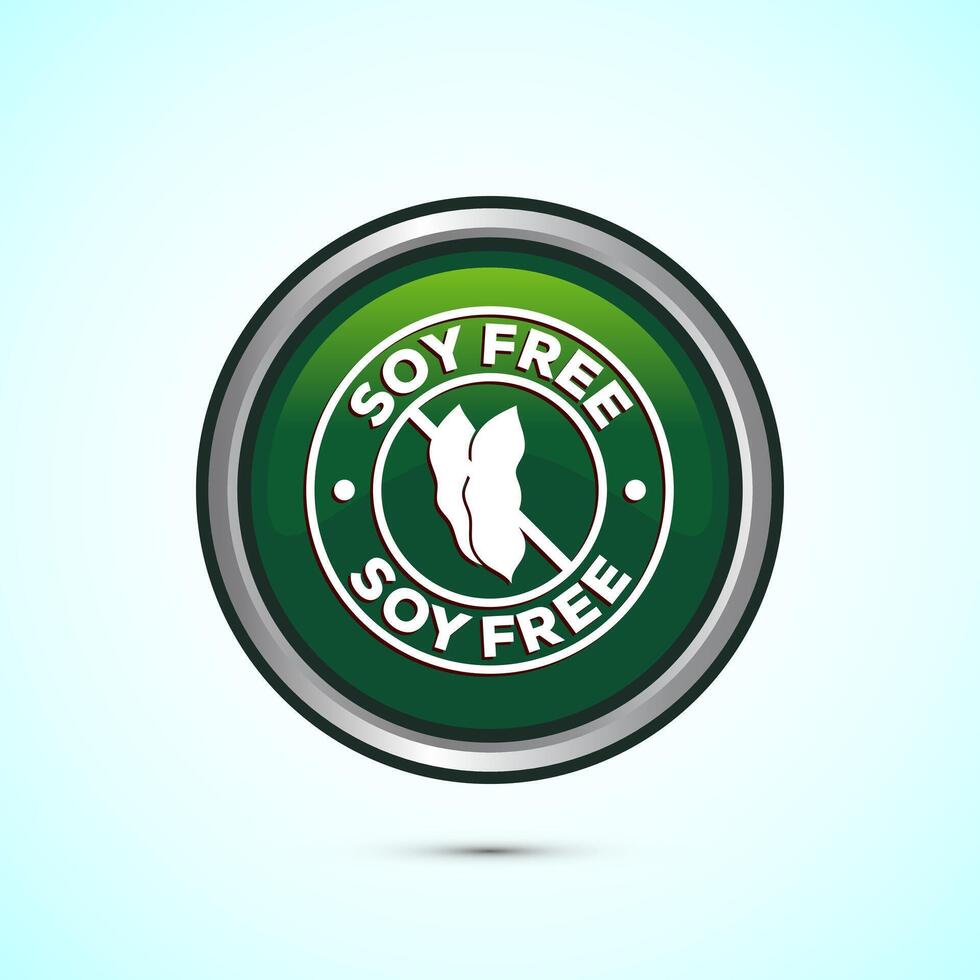 Soy or soya free icon design illustration. Soy allergen free product food sign, Green Color Round Button Design vector