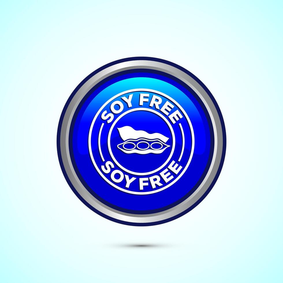 Soy or soya free icon design illustration. Soy allergen free product food sign, Blue Color Round Button Design vector