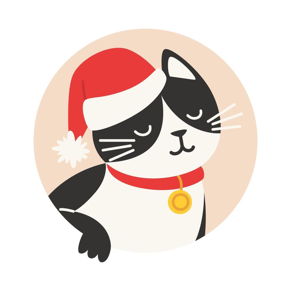 Black and White Cat in a Santa Hat for Profile Icon vector