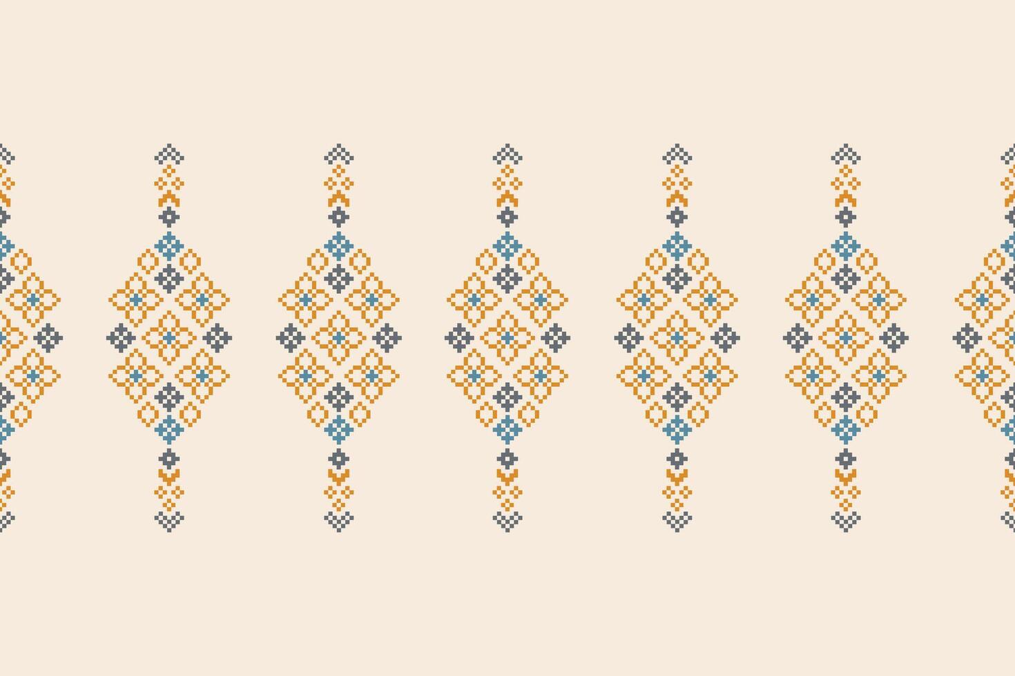 Ethnic with cream brown background wallpaper fabric pattern decor pixel design. vector