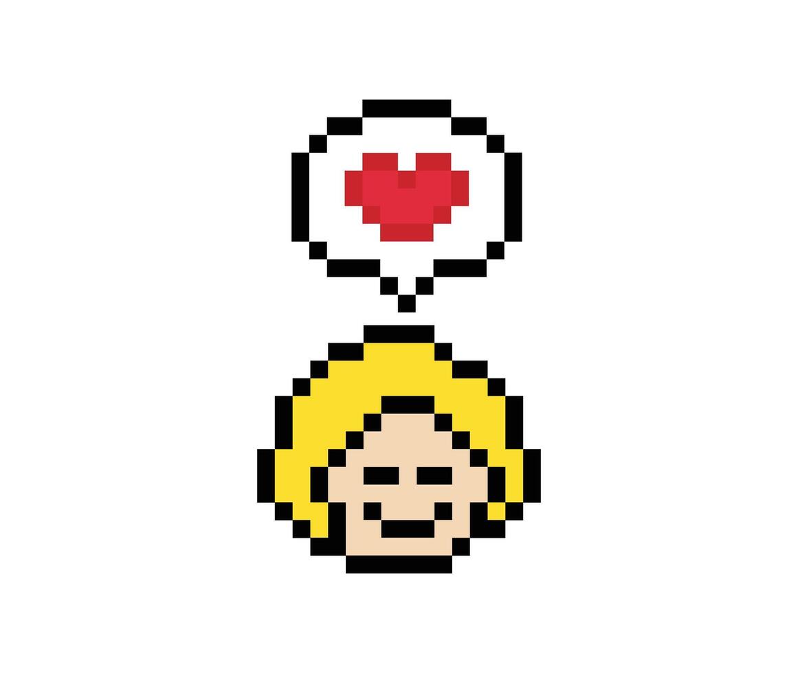 8 bit face of boy man male with love heart like happy mood pixel art cute cartoon. vector