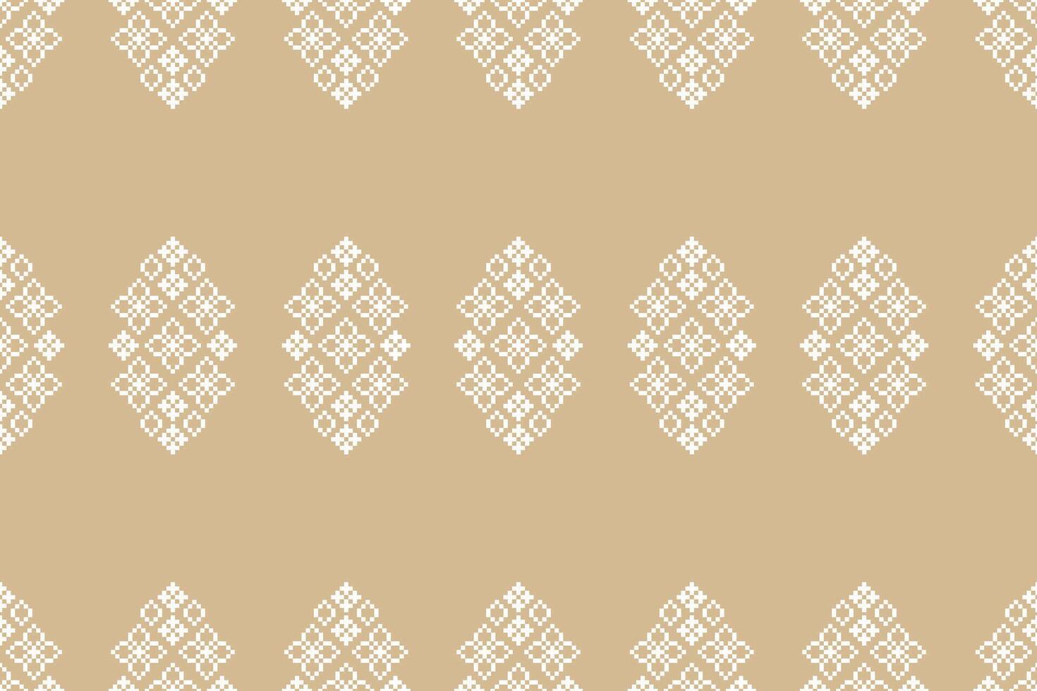 Pixel art of cream brown background ethnic pattern wallpaper fabric pattern decor design. vector