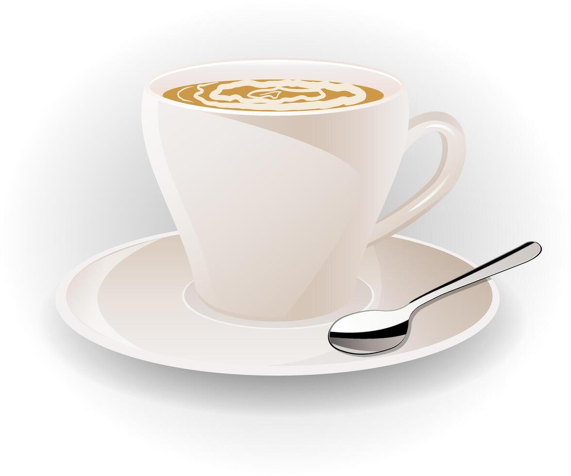 White ceramic coffee cup on a saucer with spoon vector