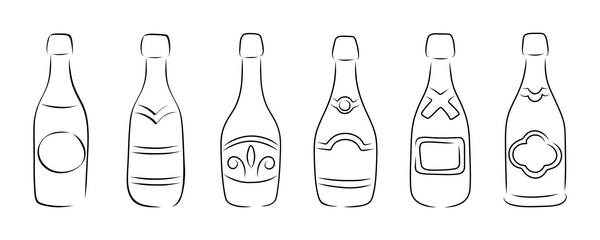 Champagne and wine bottles silhouette set vector