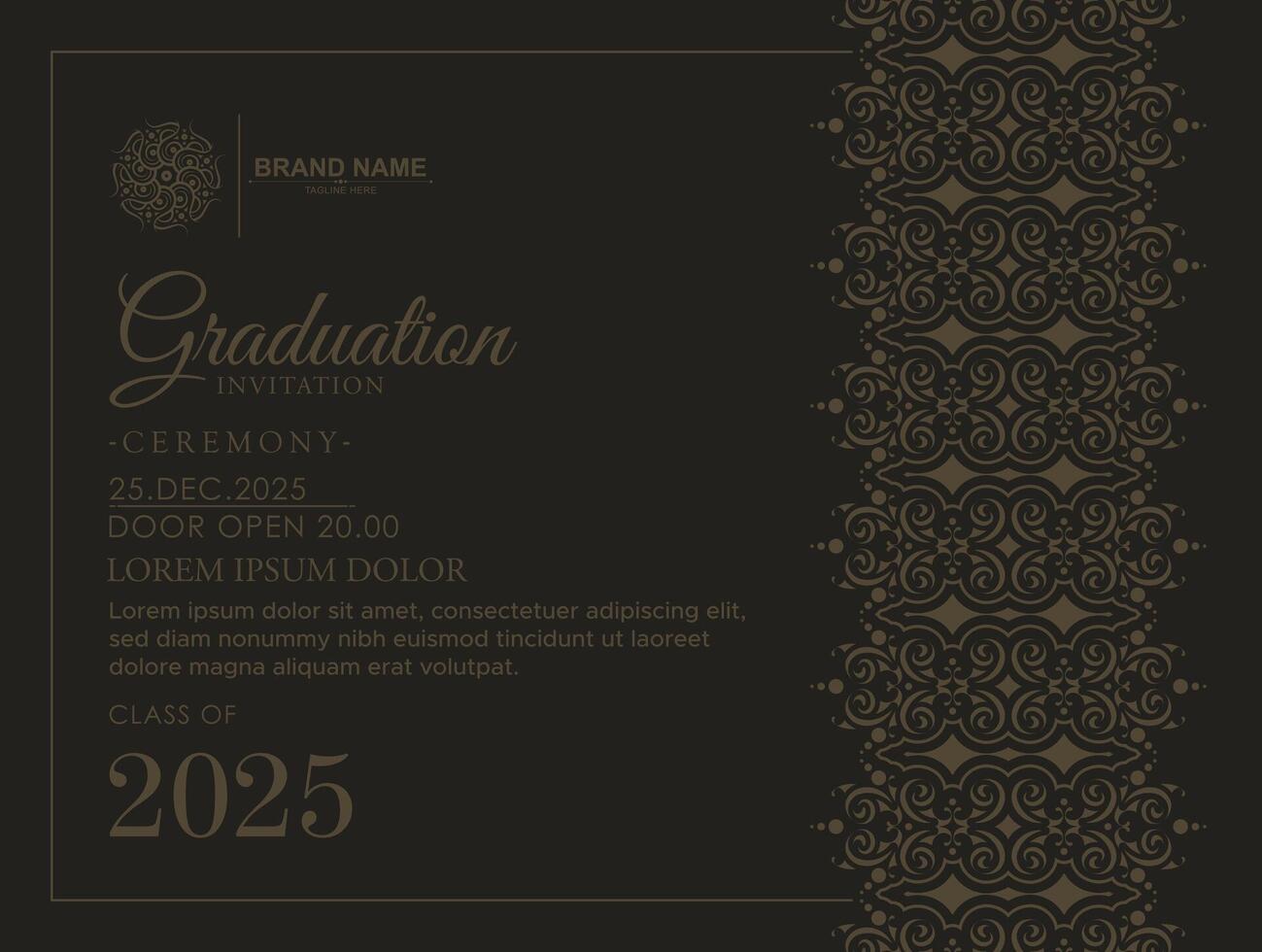 Dark graduation invitation with ornament template vector