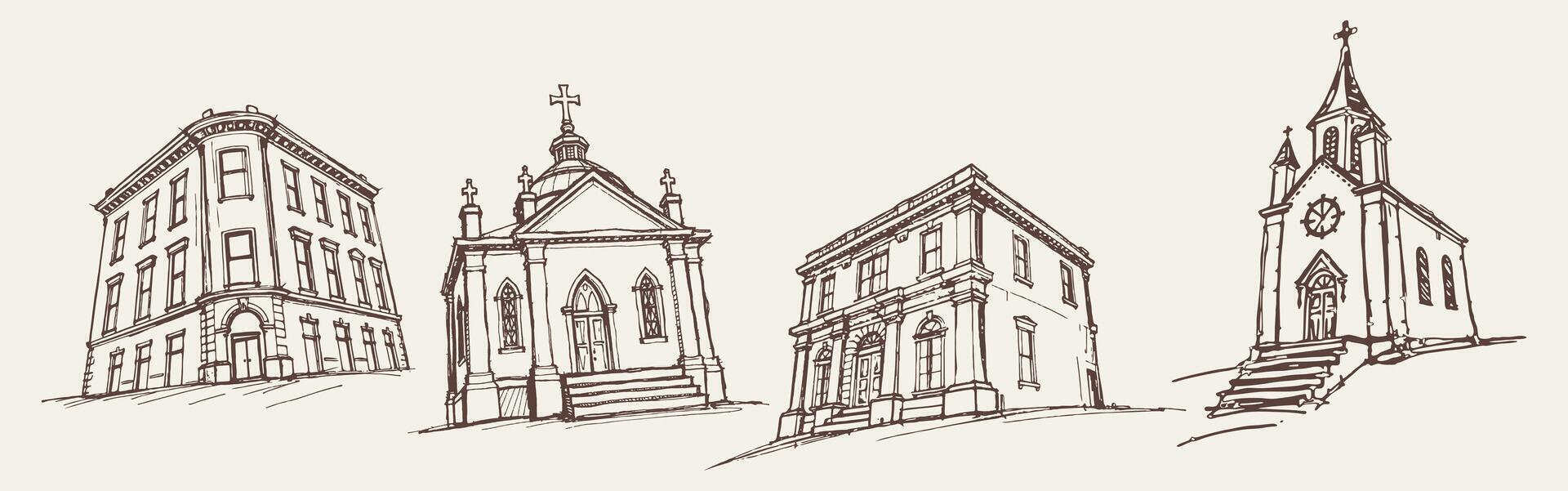 set of buildings. Building sketches isolated in light background. vector